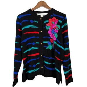 Vintage Anne Crimmins for Umi Collections Sweater Cardigan Black - L
